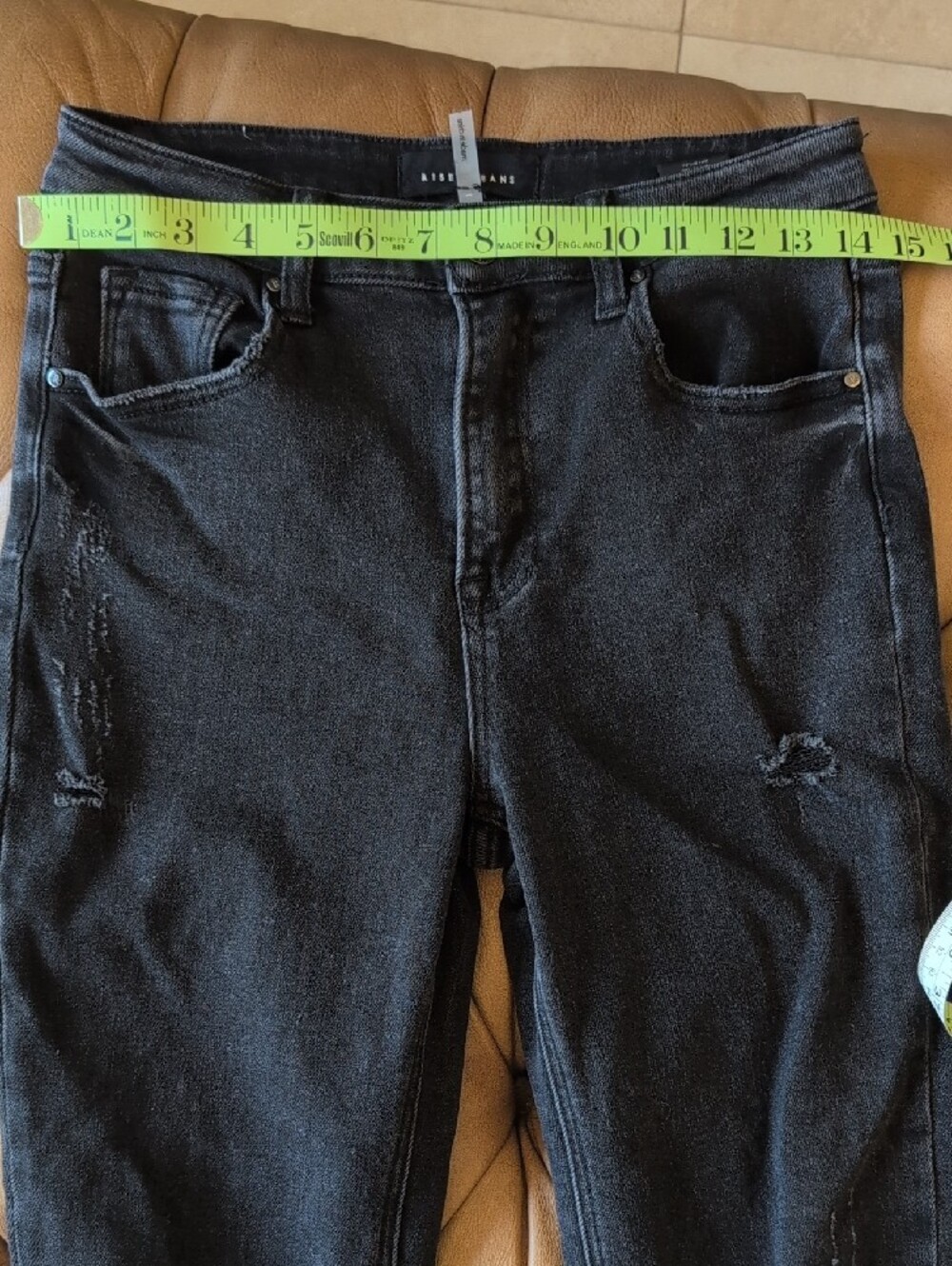 Risen Bentley Black High-Rise Distressed Flare Jeans Raw Hem - Picture 6 of 7
